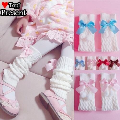 Winter Women Fashion Warm Knit Solid Leg Warmers Knee High Crochet Socks Boot Cuffs Beenwarmers bow foot cover covering