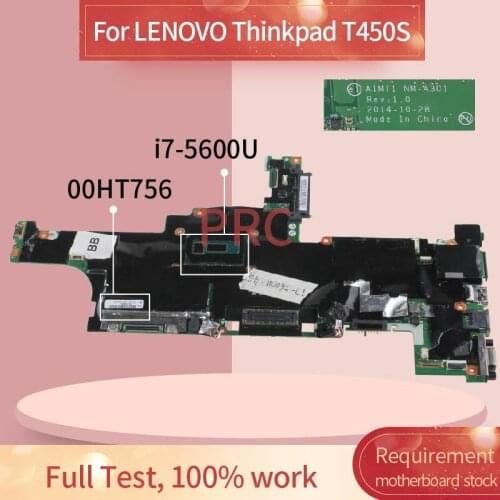 00HT756 Laptop motherboard For LENOVO Thinkpad T450S i7-5600U Notebook Mainboard NM-A301 SR23V with 4GB RAM DDR3
