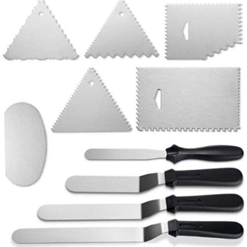 10 Pieces Stainless Steel Cake Dough Scraper Pastry Cutters Baking Cooking Fondant Spatulas Cake Decorating Set Kit