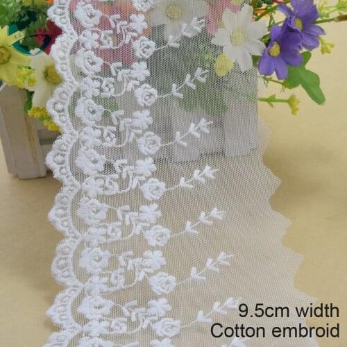 10yards 9.5cm white lace cotton embroidery lace french lace ribbon fabric guipure diy trims warp knitting sewing Accessories3053
