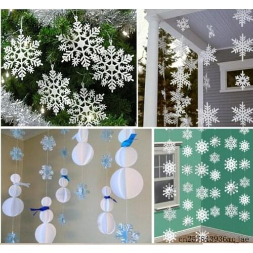100pcs White Snowflake Shaped Paper Garland Frozen 3M Silver Christmas Decoration Scene New Year Decor Party Supplies