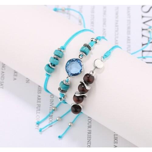 3pcs/set Handcraft Boutique Fashion Multilayer Crystal Stone Beads Strand Bracelets Tassel Bangles Pulseras Womens Boho Mujer