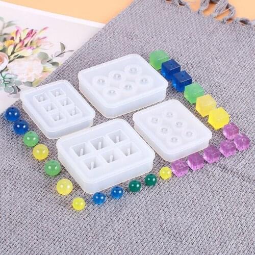 4Pcs Handmade 12mm 16mm Round Square Beads With Holes Resin Molds Gemstone Beads Resin Casting Mold Jewelry Making Tools