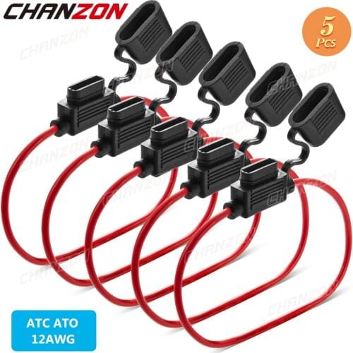 5pcs Auto Car Blade Inline Types ATC ATO Fuse Waterproof Holder Case Motor Tap Blow Blo 12V 32V 12 AWG Wire Cutoff Switch Socket