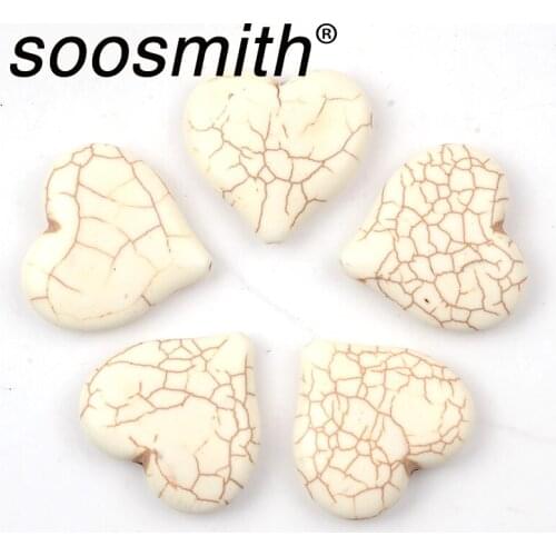 5Pcs/Pack White Big Heart Shape Natural Stone Loose Howlite Beads For Jewelry Making Handmade Turquoises Diy Crafts