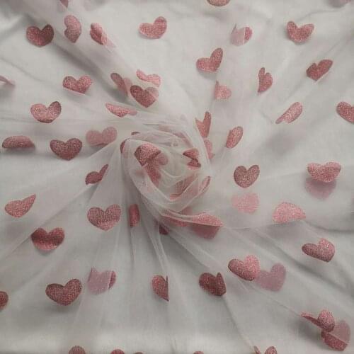 5 Yard Non-Elastic Brocade Mesh Fabric Glitter Printed Lovely Heart Designer DIY Women Childrens Dress Fabric Material Tecido