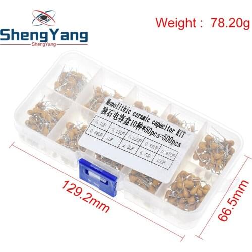 500pcs/lot 10Values*50pcs 0.1uF-10uF(104~106) 50V Multilayer Ceramic Capacitors Assorted Kit Assortment Set with Storage Box