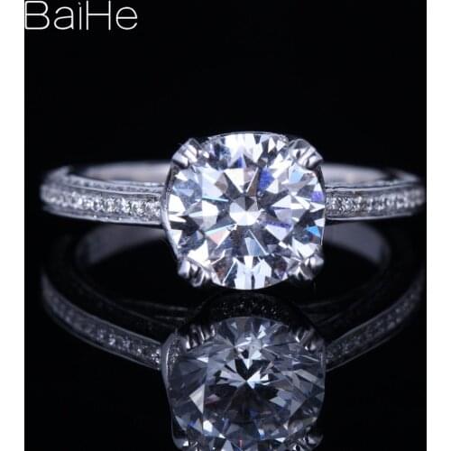 BAIHE Solid 14K White Gold 0.7CT Genuine AAA Graded Cubic Zirconia Wedding Women Cute/Romantic Cubic Zirconia Ring