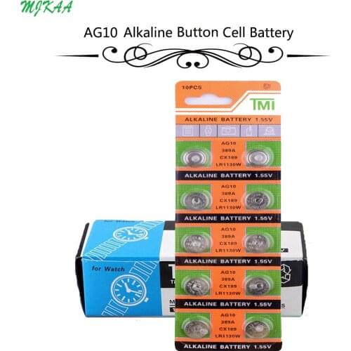 200Pcs=20Card AG10 LR54 Cell Coin Alkaline Battery 1.55V SR54 389 189 LR1130 SR1130 Button Batteries for Watch Toys Remote