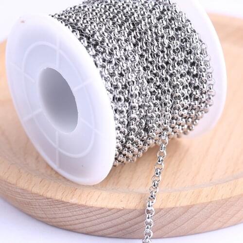 Onwear 10meters/roll 2mm 3mm circle ball stainless steel jewelry chains diy wholesale for necklace making