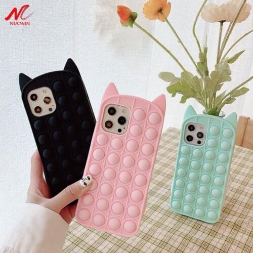 Cute Cat Relive Stress Fidget Toys Push It Bubble Case For iPhone Xs Max 6 6s 7 8 Plus X Xs XS 11 12 Pro Max Mini SE 2020 Cover