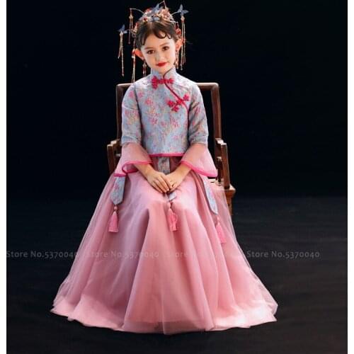 Kids Princess Cheongsam Formal Dress Girl Chinese Traditional Tang Suit Hanfu Children Festival Party Performance Qipao Costumes