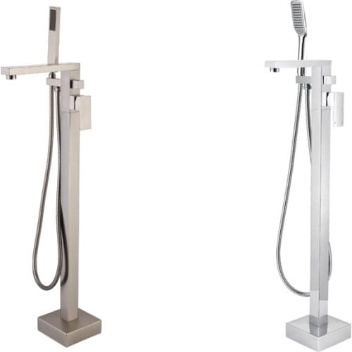 Chrome Floor-standing Bathtub Faucet Brushed Bathroom Shower Faucet 360 Rotation Swivel Spout With ABS Hand Tap Mixer Shower