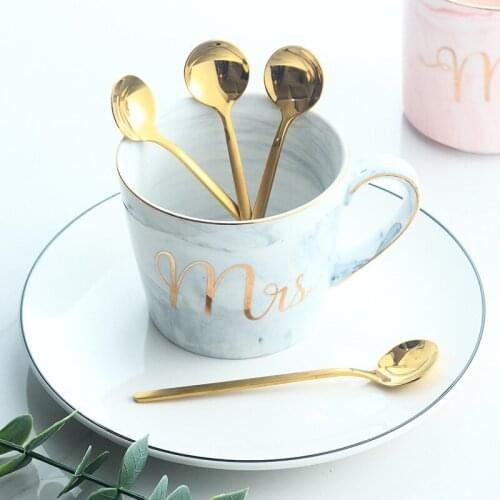 Korean style Creative stainless steel coffee spoon ice cream spoon 304 gold-plated spoon solid color stainless steel scoop