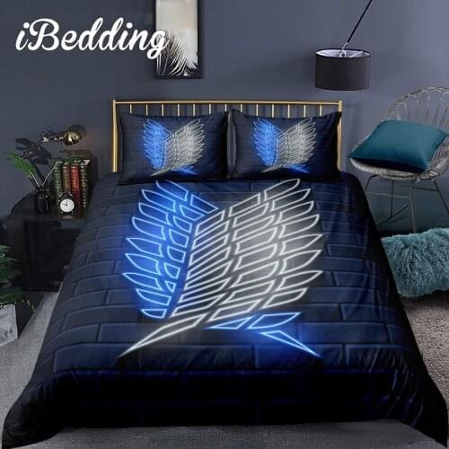 Anime Attack on Titan 3D Printed Bedding Set Duvet Cover Pillowcase Freedom Wings Bedclothes for Boys Kids Full Size Home Decora