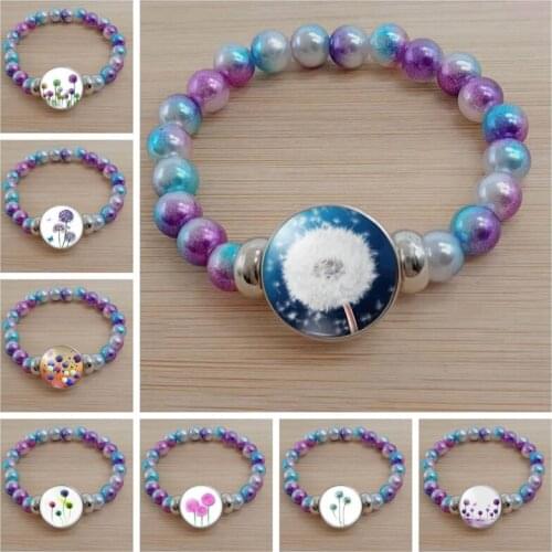 Beautiful dandelion photo round glass cabochon bracelet dandelion colorful beads bracelet ladies gift
