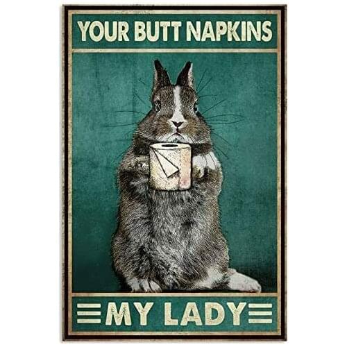 Rabbit Vintage Metal Tin Signs Plaque Wall Decor Bar Club Novelty Funny Toilet Paper Retro Parlor Posters Cafe Store 8x12 Inch