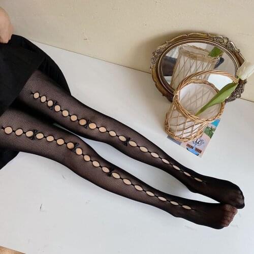 Sexy Lace Stockings Women Lolita Thin Fishnet Pantyhose Bowknot Nylon Stockings Female Transparent High Tights Dress Calcetine