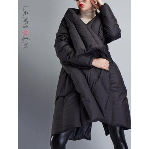 LANMREM 2021 European And American Irregular Black Cotton Coat Women Loose Mid-length Winter Original Fashion Jacket 2W125