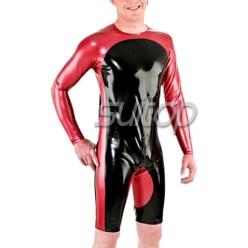 Latex long sleeve Jumpsuits rubber catsuit bodysuit teddies for men