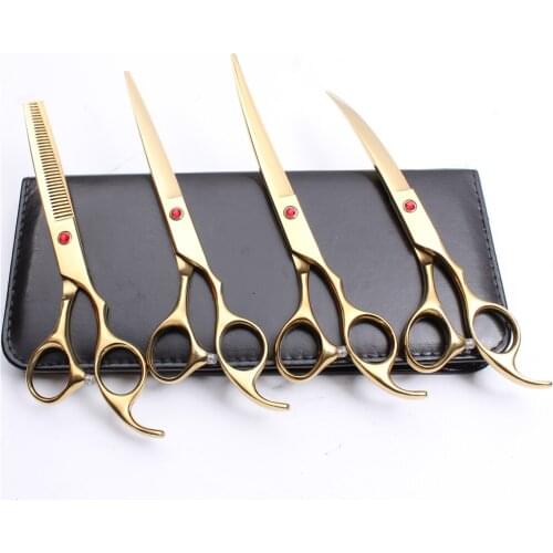 C3003 4Pcs 7" 19.5cm Customized Logo 440C Grooming-for-dogs Clippers For Mascotas Straight Razor Professional Pets Hair Scissors