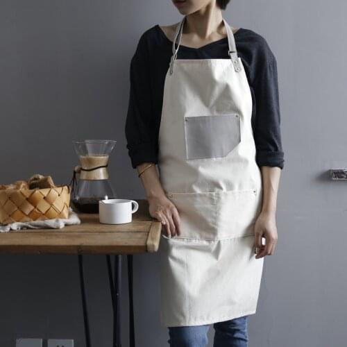 Korean Fashion Apron Simple Pu Stitching Barista Florist Restaurant Waiter Work Clothes Stylish