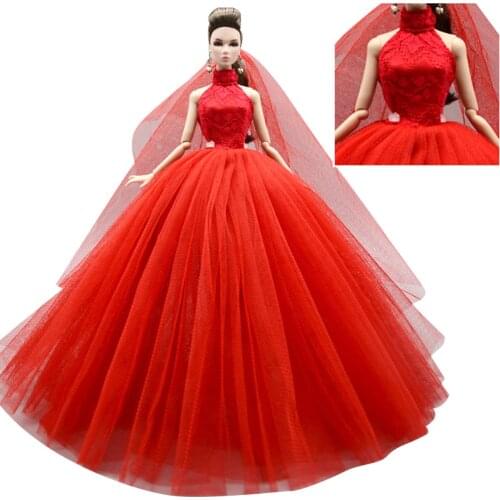 NK One Pcs Newest Princess Doll Red Fashion Princess Dress Noble Wedding Dress For Barbie Doll Children Girl Gift 254A 10X