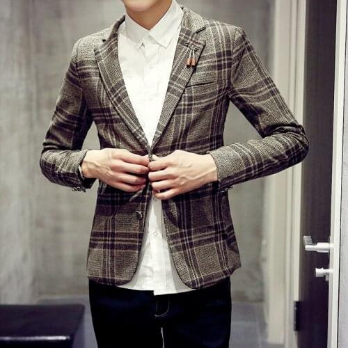 2020 British Mens New Plaid Suit Spring Tide Korean Wool Single Casual Suit Jacket Singer Costumes Clothing