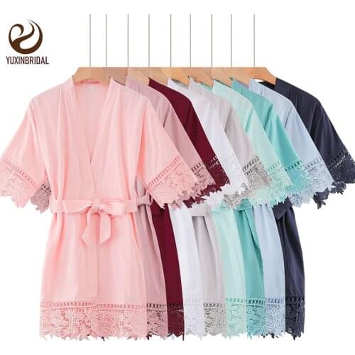 Cotton Flower girl Robes Rayon Floral lace trim robes Bridal Kids Kimono Robes party robe KR002