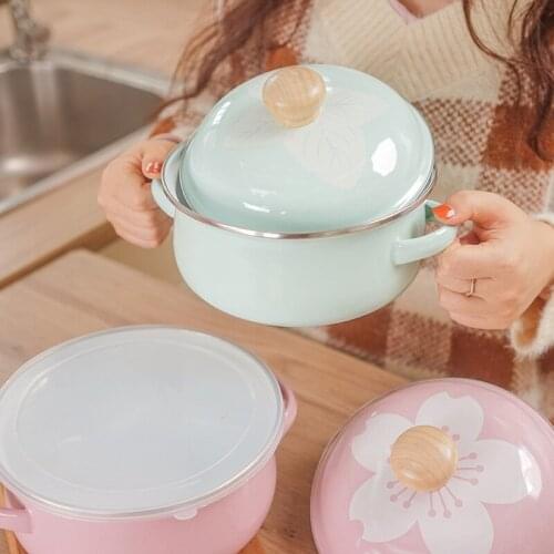 Solid Color Thicken Enamel Soup Salad Bowl Noodle Rice Bowl Durable Fresh-keeping Box Soup Plate Kitchen Tableware with Cover