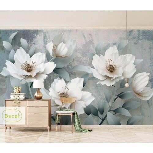 Custom 3D Wall Murals Wallpaper Wall Painting Vintage White Flowers 5D wall paper Living Room TV Backdrop Mural De Parede 3D