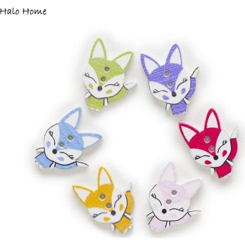 30pcs 2 Hole Mixed Fox Wood Buttons Clothing Crafts Sewing Scrapbooking Home Decor Card Making DIY 22x17mm