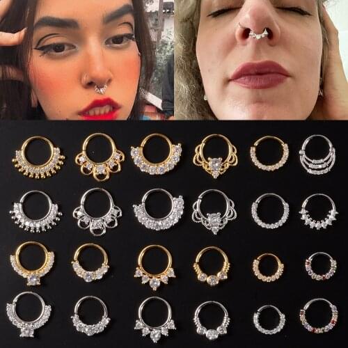 1PC 6/8mm Brass&Zircon Nose Hoop Helix Cartilage Earring Daith Snug Rook Tragus Ring Ear Piercing Jewelry