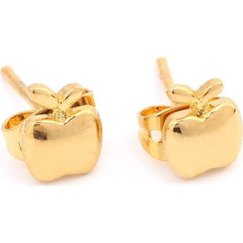 Cute 24K Gold Color Apple Stud Earrings Trendy Women Earrings Brass Jewelry