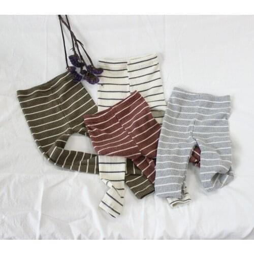 2-7Yrs Spring Baby Girls Ribbed Striped Leggings Cotton Skinny Pants Children Girls Autumn Trousers Outfits