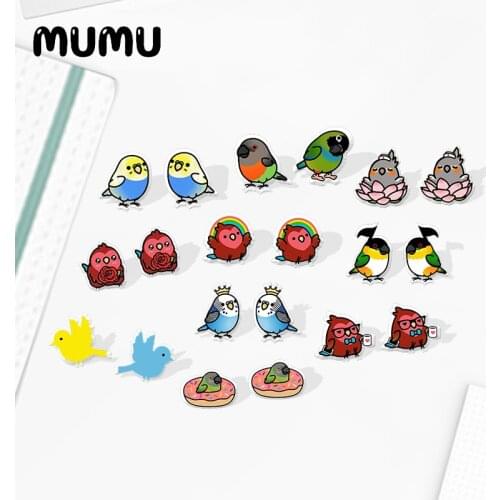 2020 New Funny Parrot Stud Earring Cute Bird Acrylic Earring Handmade Epoxy Jewelry Gril Resin Earrings