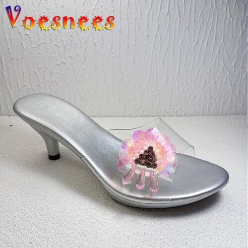 2021 HOT Clear Slippers Women Sandals Summer Shoes Lady Transparent PVC Slides High Pumps Wedding Jelly Buty Damskie High Heels