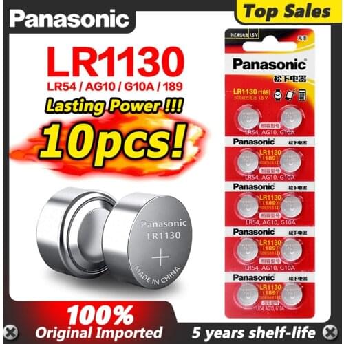 10pcs/lot Panasonic Battery Cell 1.5V AG10 LR1130 Alkaline Button Battery AG10 389 LR54 SR54 SR1130W 189 LR1130 Button Batteries