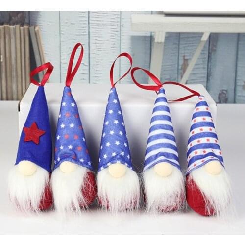 16cm/6inch Dwarf Doll Soft Plush Stuffed Gnome Independence Day Decoration Doll Star Spangled Gnome Pendant Ornament