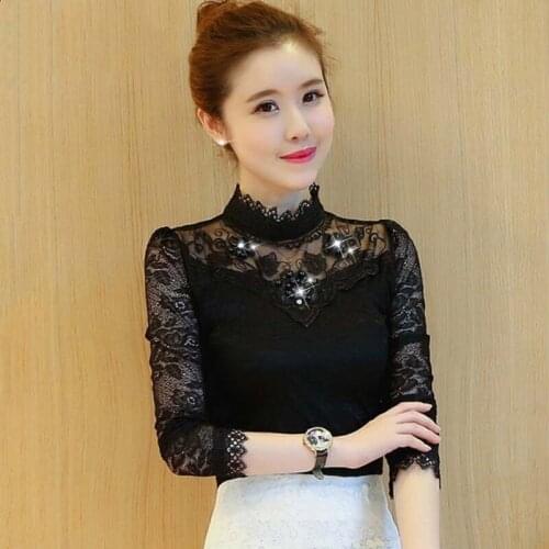 2021 Woman Fashion Tops Blouses Female Lace Blouse Office Long Sleeve Shirts Ladies Blouse Slim Pirnt Shirt Plus Size Tops H890