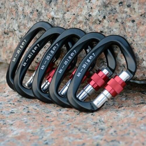 5pcs 25KN Rock Climbing Carabiners D Shape Safety Outdoor Tree Arborist Mountaineering Locking Clips Karabiner Equipment Gear