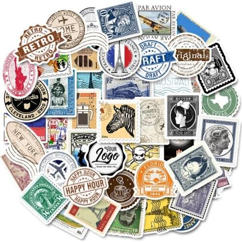 50/56/60pcs Retro Stamp Sticker Travel Historical Building Postmark Postage Stickers For Luggage Laptop Travel Guitar Fridge F5