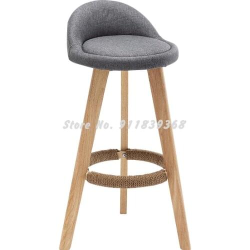 Solid Wood Bar Chair Nordic Modern Simple Bar Chair Household Back Bar Stool Front Desk Milk Tea Shop Leisure High Chair