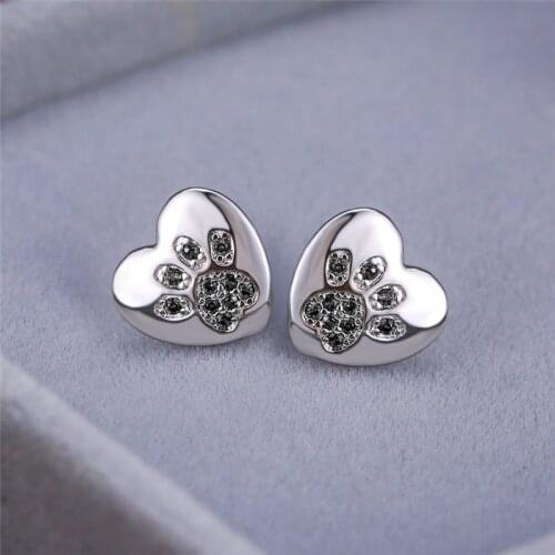 Boho Small Dog Claw Cat Paw Earring Cute Female Black Zircon Stone Stud Earrings Vintage Silver Color Wedding Earrings For Women