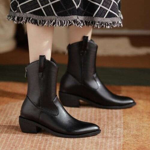 Spring Autumn Ankle Boots Womens Boots Thick Heel Pointed Monochrome Comfortable with All-9328