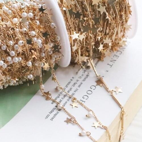 50cm Gold Star Pearl Cable Chains Copper Necklace Chains Bulk Chains Material for Handmade Craft Jewelry Making Components DIY