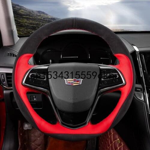 DIY Steering Wheel Cover For Cadillac ATSL SLS SRX XTS CT6 XT5 XT4 Interior Accessories Black Suede Red Leather
