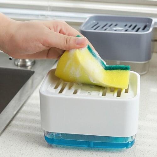 Press-Type Soap Storage Box Pump Dispenser With Sponge Scrubbing Liquid Detergent Kitchen Cleaning Combination Tool