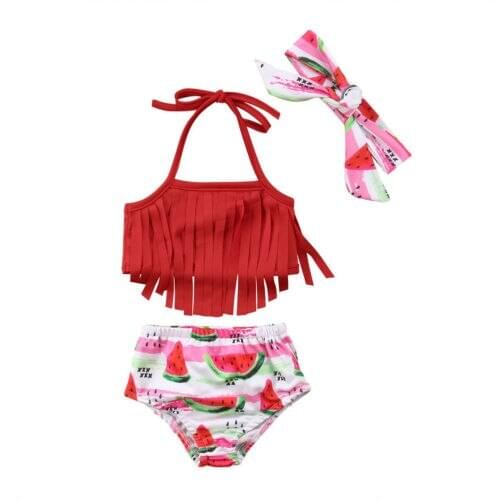Newborn Toddler Kids Baby Girls Bikini Set Tassel Swimwear Swimsuit Fruit Beachwear