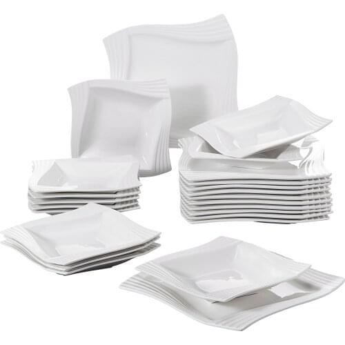 MALACASA Series Amparo 24 Piece Porcelain Plates Sets with 12 Soup Dinner Plates Dinnerware Tableware Set Service for 12 Person